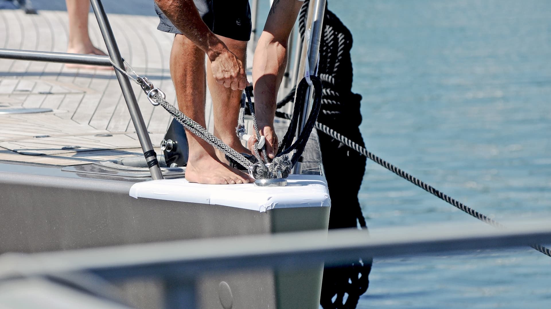 Yacht operations team working on the dock