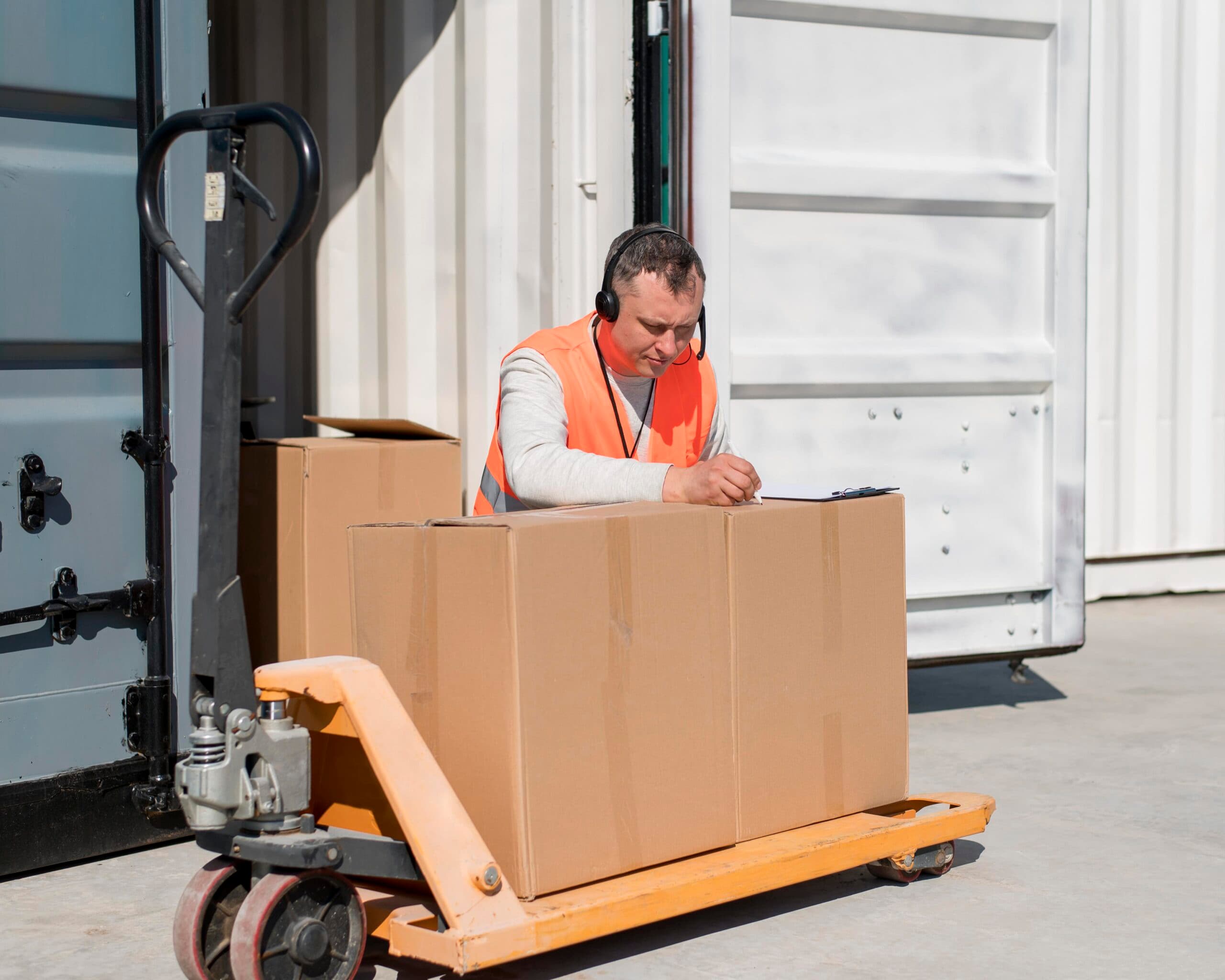 Logistics worker preparing a shipment