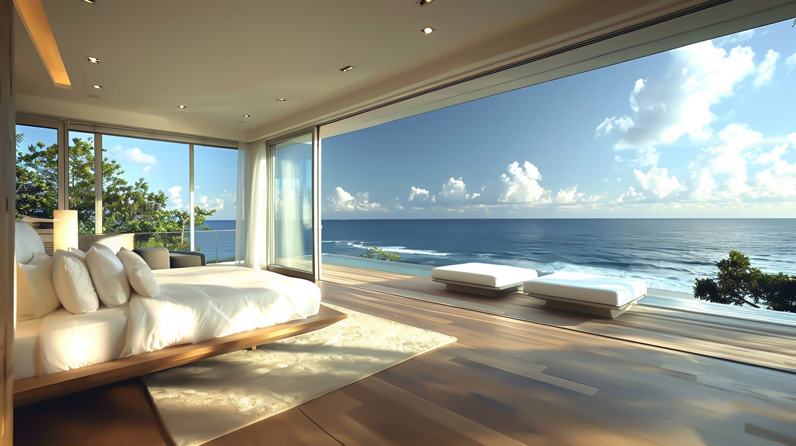 Villa bedroom overlooking the sea